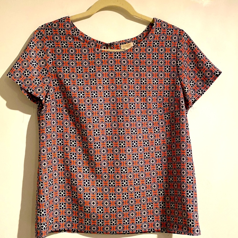 J.Crew XS Pink, Navy and White Patterned Blouse